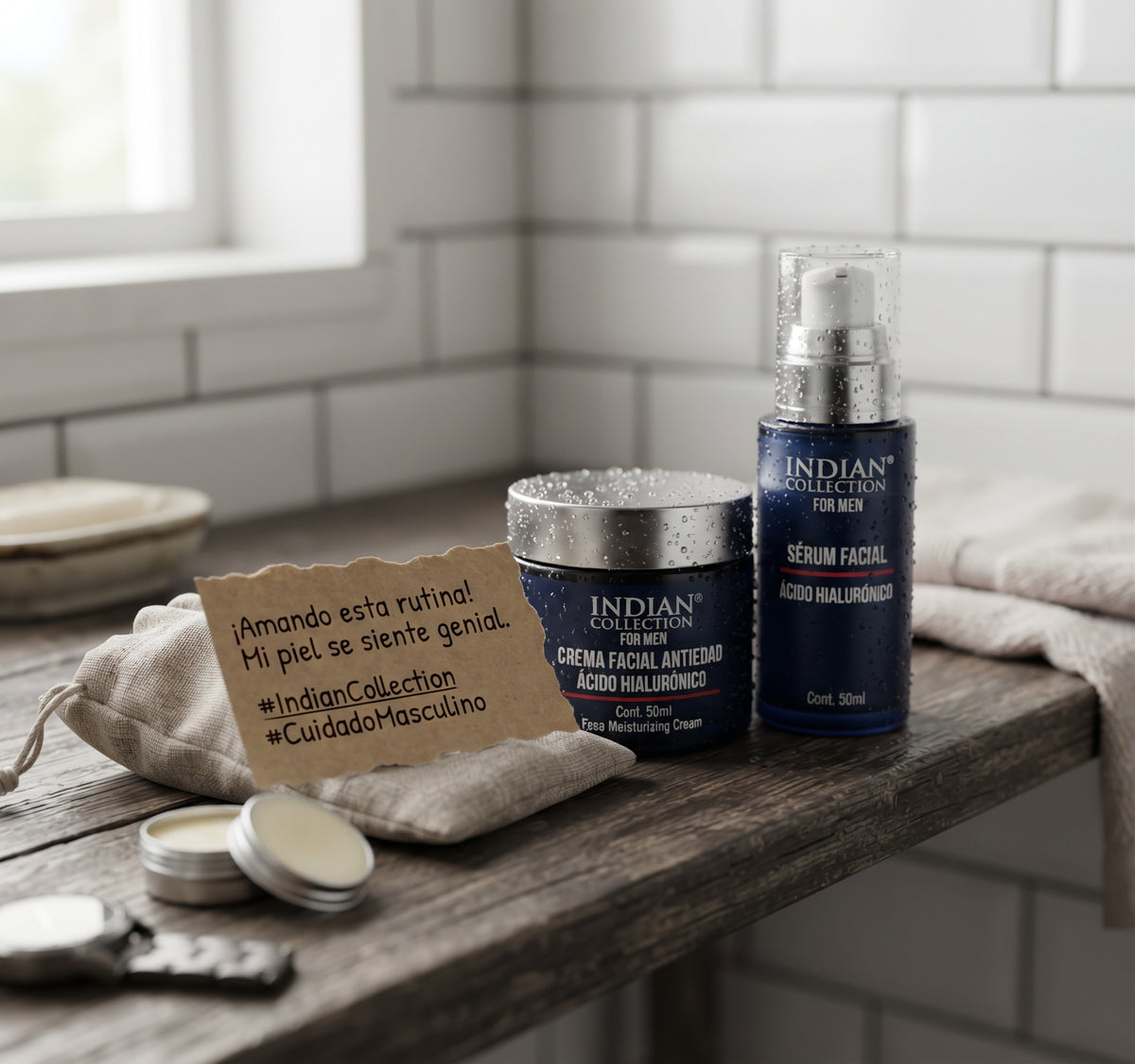 Pack Indian Collection for Men: crema facial antiedad y sérum con ácido hialurónico